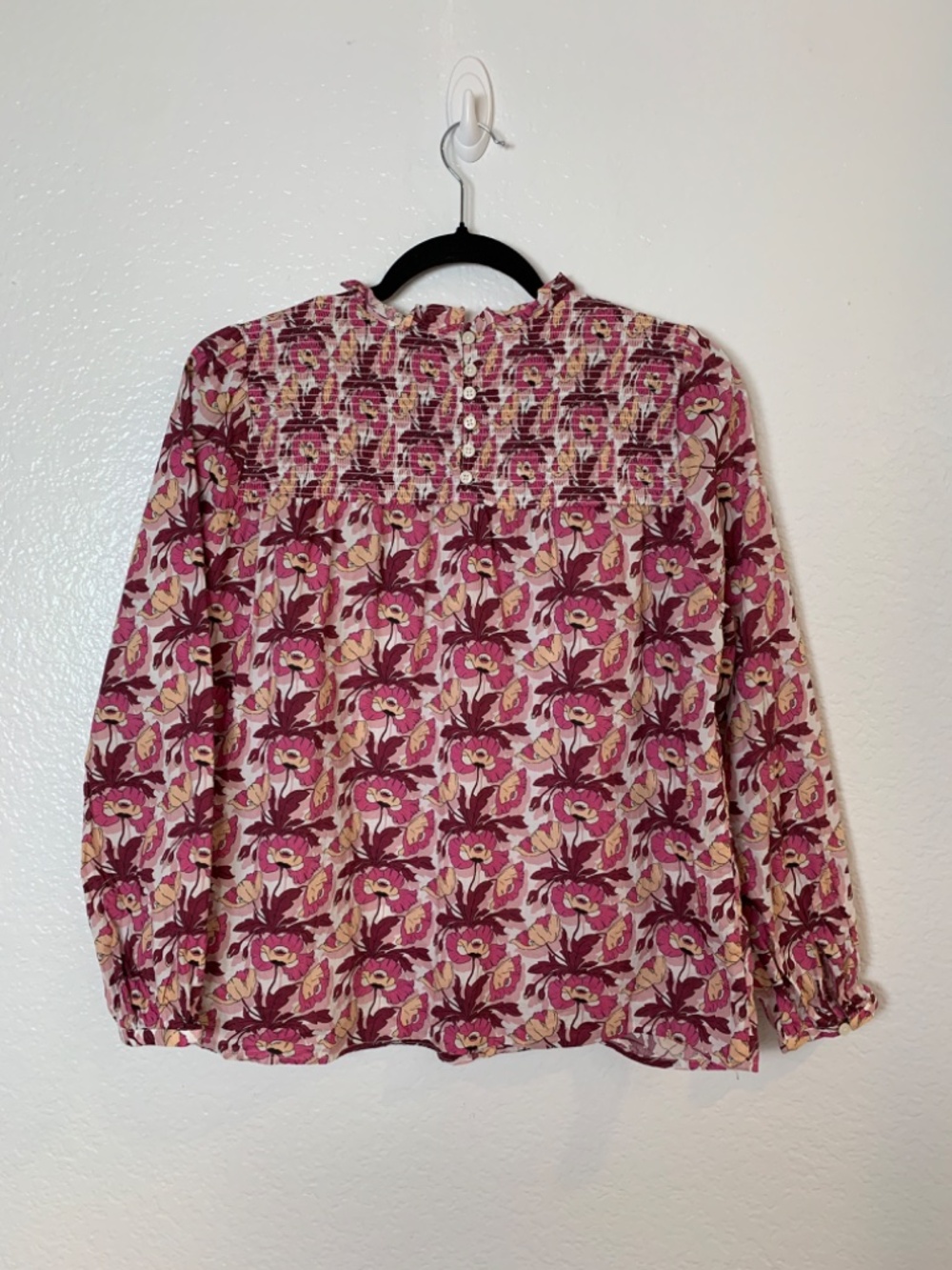 J. Crew Liberty Butterfield Poppy Cotton Blouse Medium Floral Smocked Pink - Picture 11 of 16